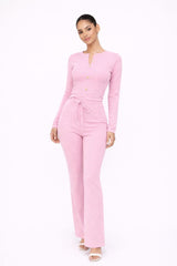 Long Sleeve Button Top & Wide Leg Trouser Set