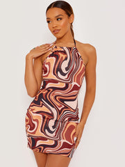 Halter Neck Marble Print Slinky Dress