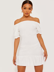 Shirred Ruffle Hem Fitted Dress