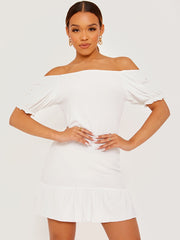 Shirred Ruffle Hem Fitted Dress