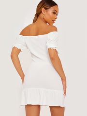 Shirred Ruffle Hem Fitted Dress