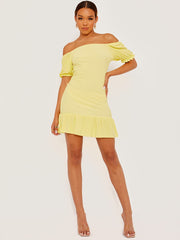 Shirred Ruffle Hem Fitted Dress