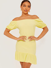 Shirred Ruffle Hem Fitted Dress