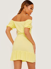 Shirred Ruffle Hem Fitted Dress