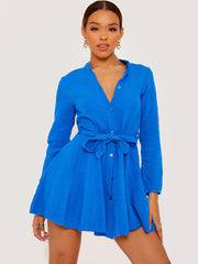 Self Tie Knot Belted Shirt Dress