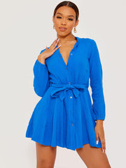 Self Tie Knot Belted Shirt Dress