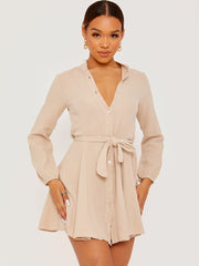 Self Tie Knot Belted Shirt Dress