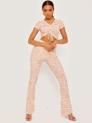 Ribbed Zebra Print Flared Trouser