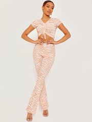 Ribbed Zebra Print Flared Trouser