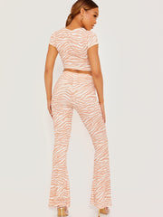 Ribbed Zebra Print Flared Trouser