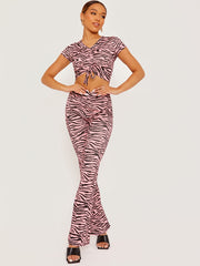 Ribbed Zebra Print Flared Trouser