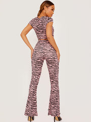 Ribbed Zebra Print Flared Trouser