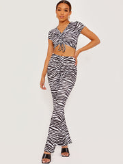 Ribbed Zebra Print Flared Trouser