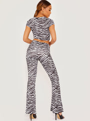 Ribbed Zebra Print Flared Trouser