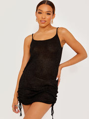 Lurex Knit Ruched Metallic Cami Dress