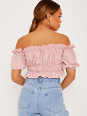 Ruched Frill Bardot Crop Top