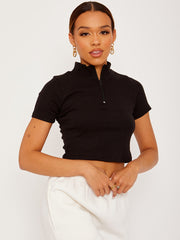 Thick Ribbed Zip Detail Crop Top
