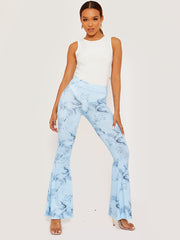 Tie-Dye Scrunch Back Flared Slinky Trousers