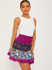Multi Coloured Shirred Waist Boho Skirt