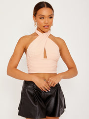 PU Coated High Waisted Flared Shorts