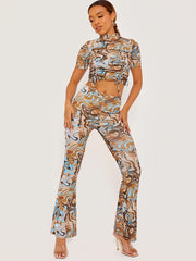 Marble Effect High Neck Crop Top & Trouser Co-ord