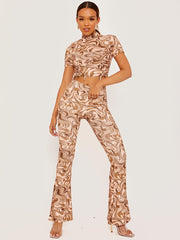 Marble Effect High Neck Crop Top & Trouser Co-ord