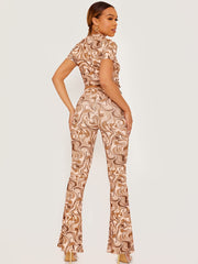 Marble Effect High Neck Crop Top & Trouser Co-ord