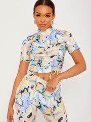 Marble Effect High Neck Crop Top & Trouser Co-ord