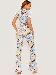 Marble Effect High Neck Crop Top & Trouser Co-ord