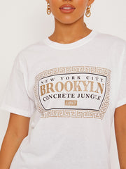 Glittered Brooklyn Graphic Printed T-Shirt