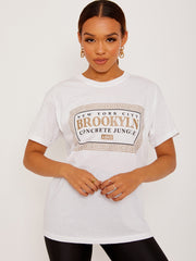 Glittered Brooklyn Graphic Printed T-Shirt
