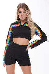 Rainbow Stripe Crop Top And Shorts Co-ord