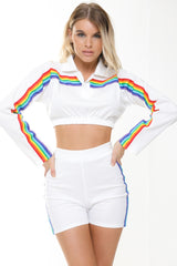 Rainbow Stripe Crop Top And Shorts Co-ord