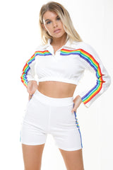 Rainbow Stripe Crop Top And Shorts Co-ord