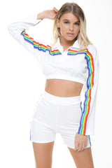 Rainbow Stripe Crop Top And Shorts Co-ord