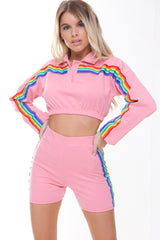 Rainbow Stripe Crop Top And Shorts Co-ord