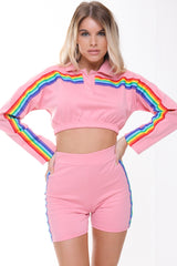 Rainbow Stripe Crop Top And Shorts Co-ord