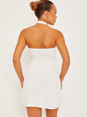 Shirred Detail Cross Front Slinky Halter Dress