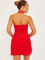Shirred Detail Cross Front Slinky Halter Dress