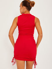 Duik kraag hals ribbed ruches jurk