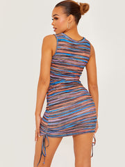Multi Coloured Sleeveless Ruched Dress