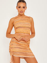 Multi Coloured Sleeveless Ruched Dress