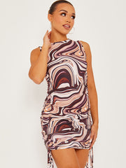 Marmordruck ärmelloses geripptes Kleid