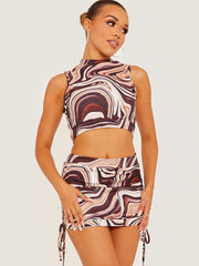 Marble Print Crop Top & Ruched Skirt Co-ord