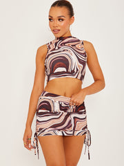 Marble Print Crop Top & Ruched Skirt Co-ord
