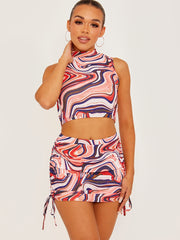 Marble Print Crop Top & Ruched Skirt Co-ord