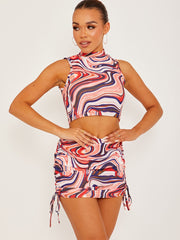 Marble Print Crop Top & Ruched Skirt Co-ord