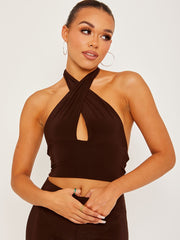Halterneck Tie-Knot Slinky Crop Top