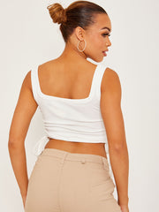 Ribbed Cropped Ruched Vest