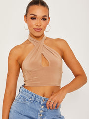 Halterneck Tie-Knot Slinky Crop Top